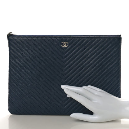 Chanel Caviar Chevron Quilted Medium Cosmetic Case Navy 2 of 8