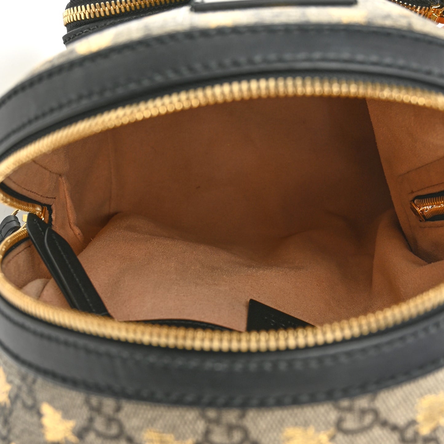 GG Supreme Monogram Bees Print Small Day Backpack Beige Oro Black