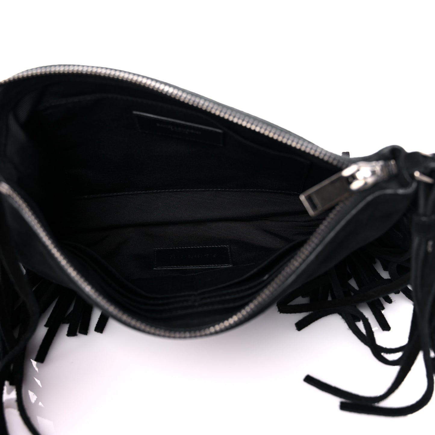 Suede Calfskin Small Fringe Crossbody Bag Black