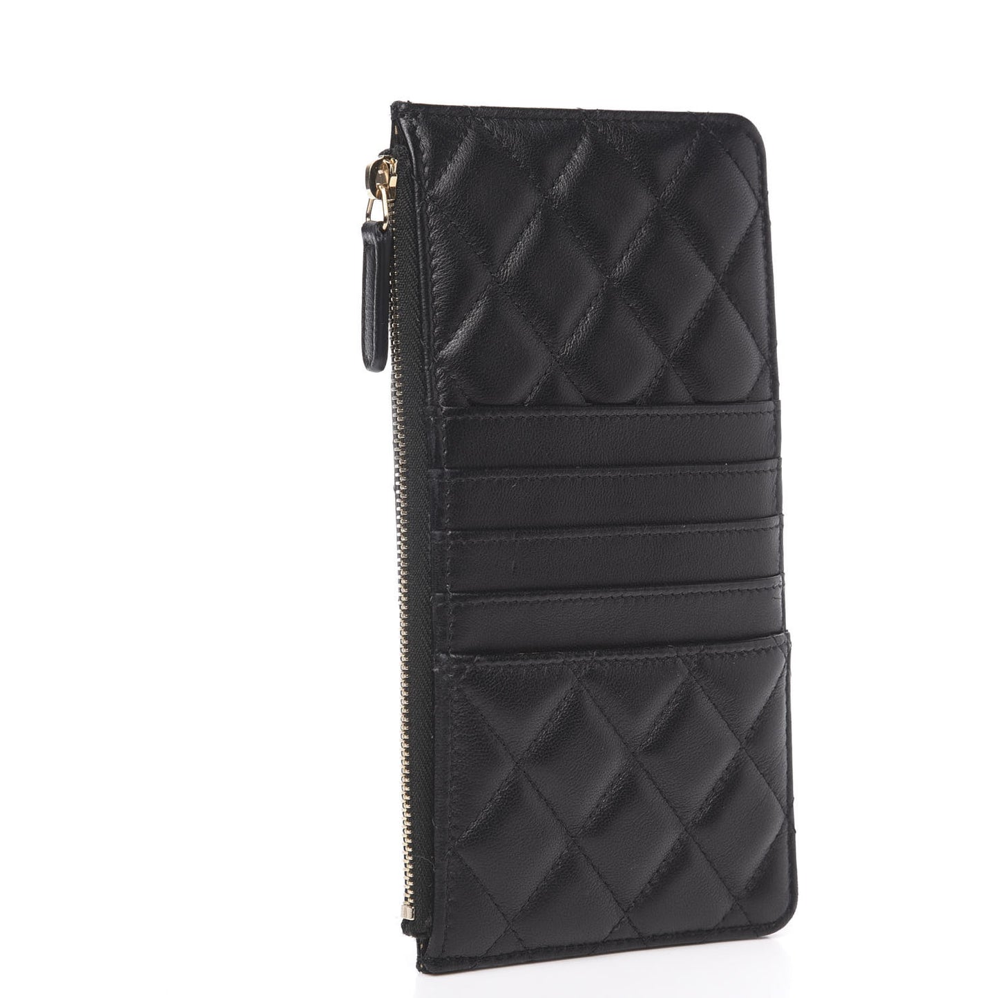 Lambskin Quilted Classic Flat Wallet Pouch Black