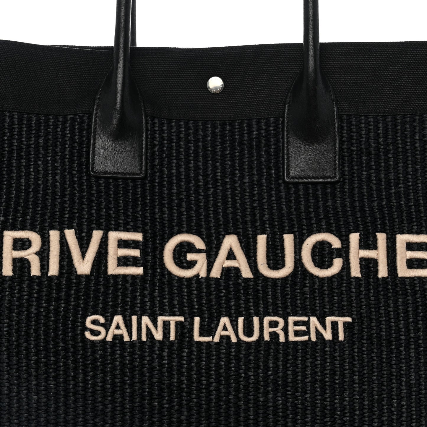 Raffia Linen Calfskin Rive Gauche Tote Black
