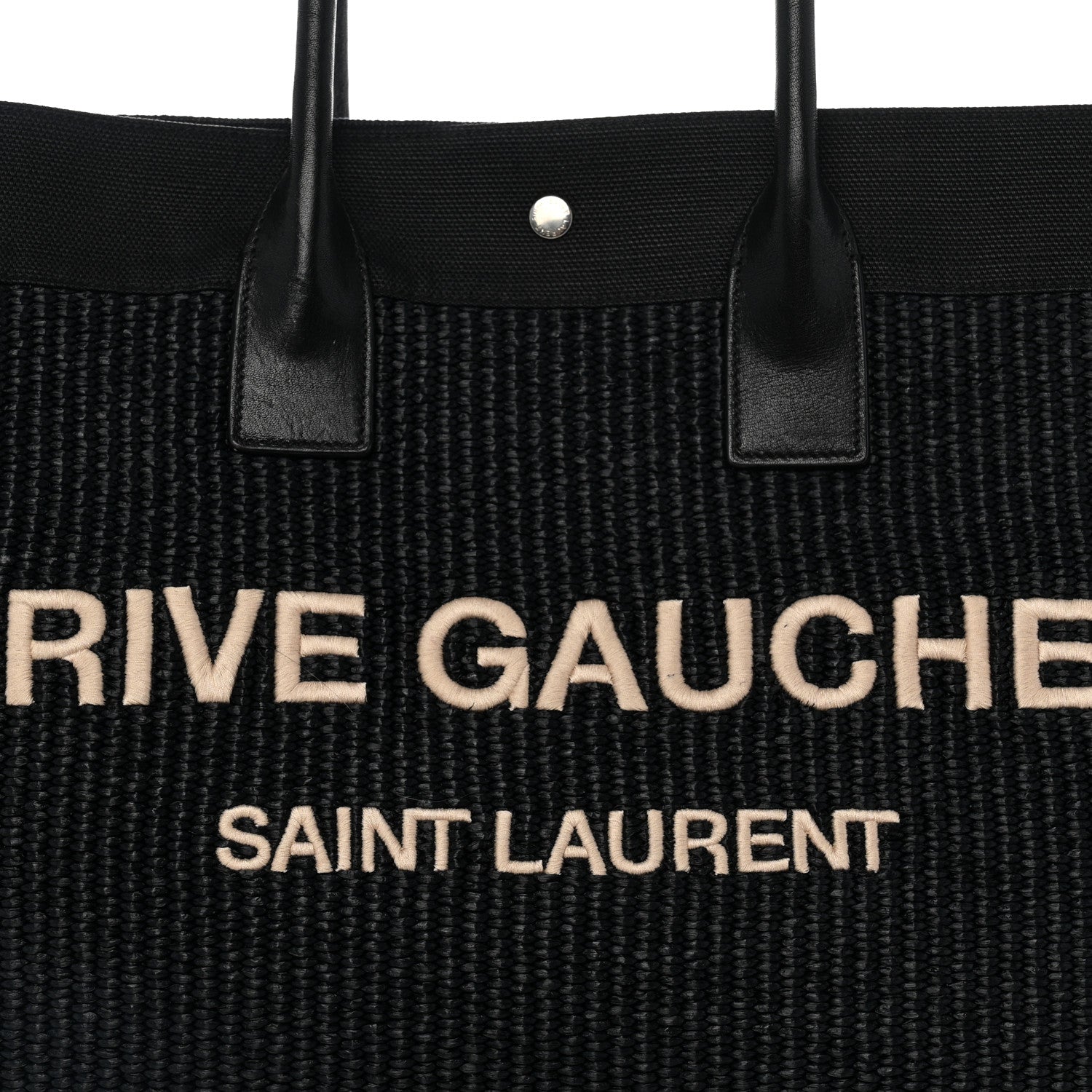 Saint Laurent Raffia Linen Calfskin Rive Gauche Tote Black 7 of 13