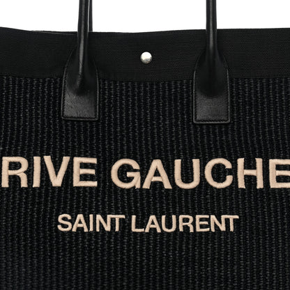Saint Laurent Raffia Linen Calfskin Rive Gauche Tote Black 7 of 13