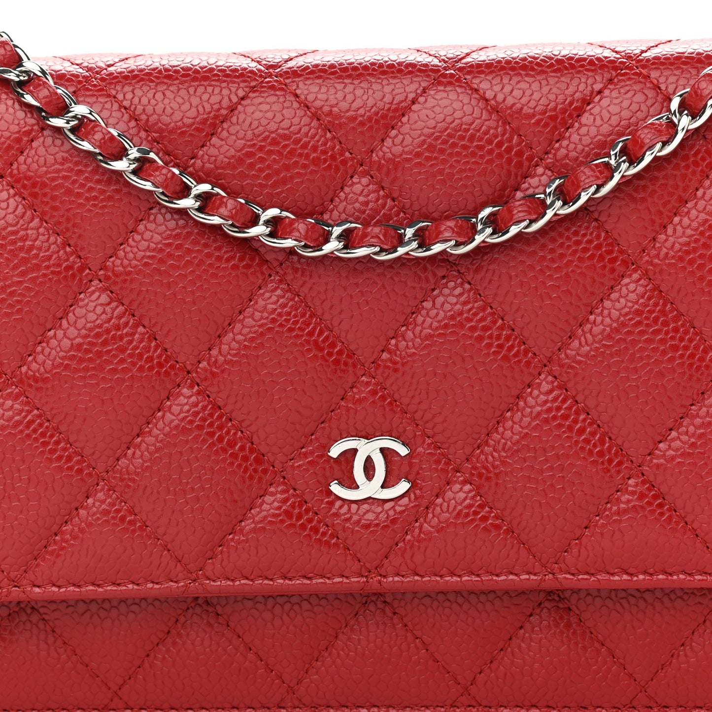 Caviar Quilted Wallet on Chain WOC Red