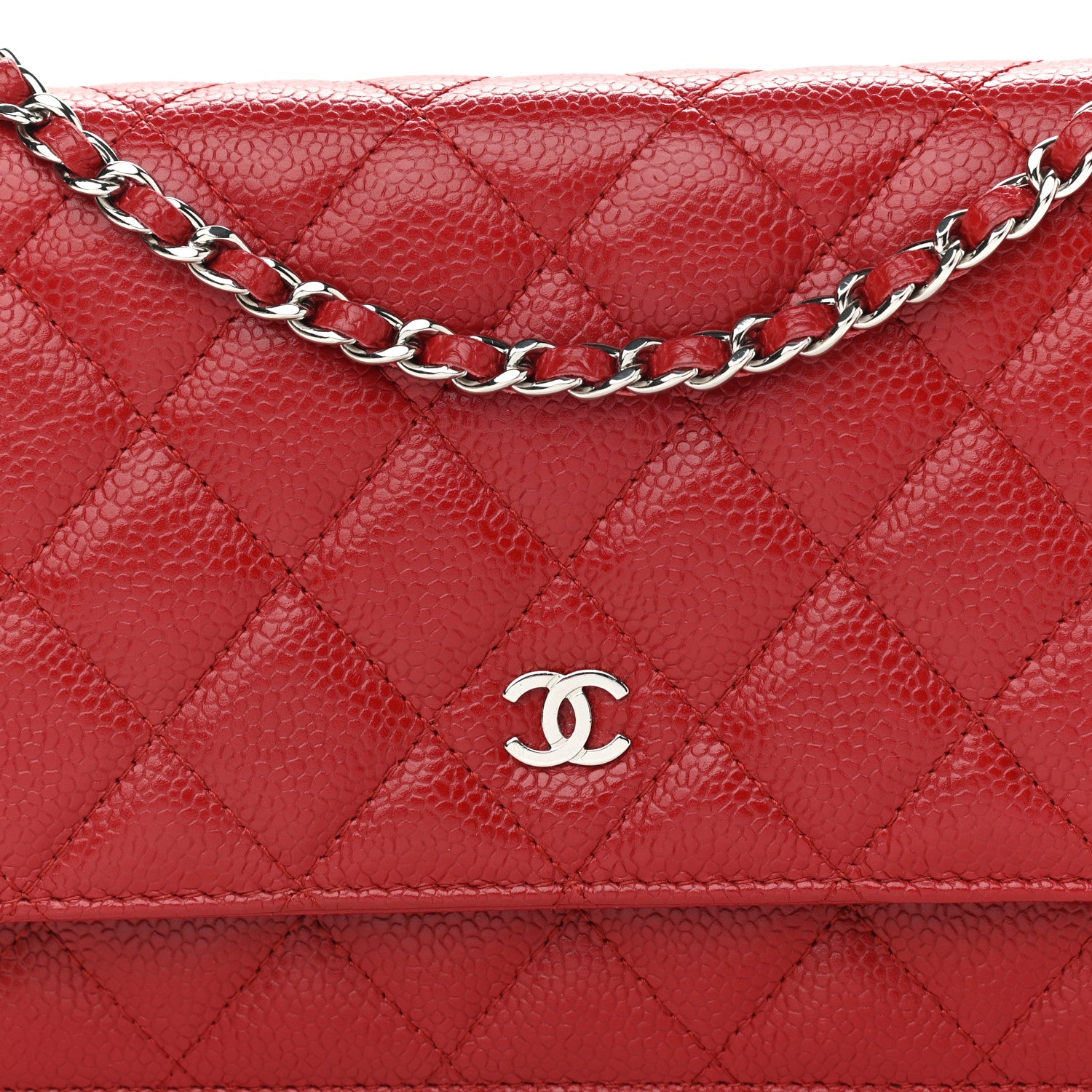 Chanel Caviar Quilted Wallet on Chain WOC Red 10 of 12