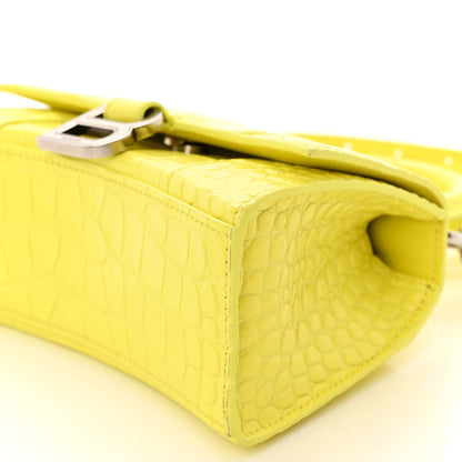 Balenciaga Shiny Calfskin Crocodile Embossed Hourglass Top Handle Bag XS Light Yellow 10 of 10
