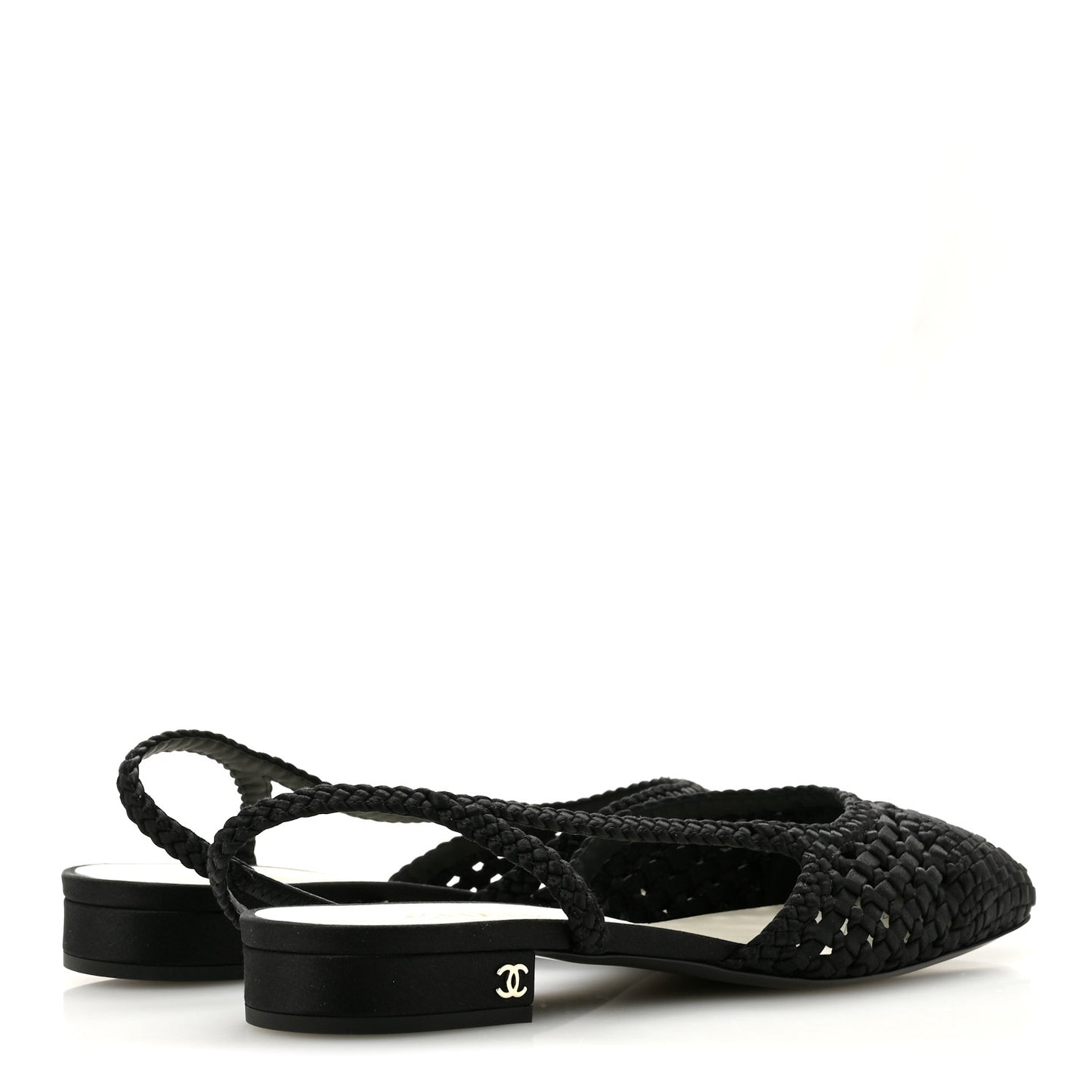 Satin Braided Slingback Flats 39.5 Black