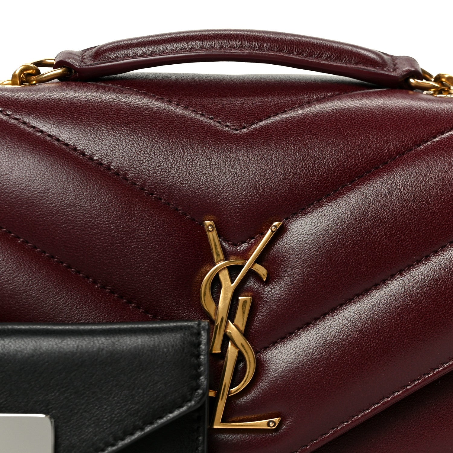 Saint Laurent Lambskin Chevron Quilted Small LouLou Rouge Cabernet 11 of 14