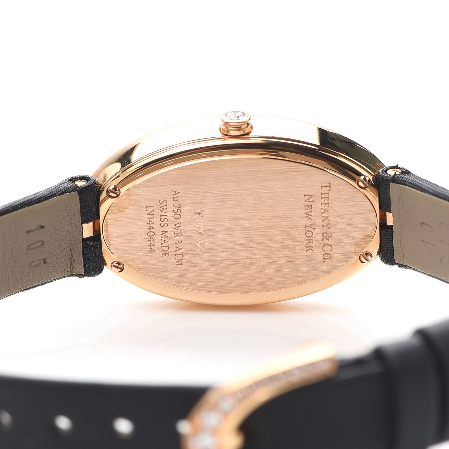 18K Rose Gold Satin Diamond Bezel 21mm 2-Hand Cocktail Quartz Watch Black
