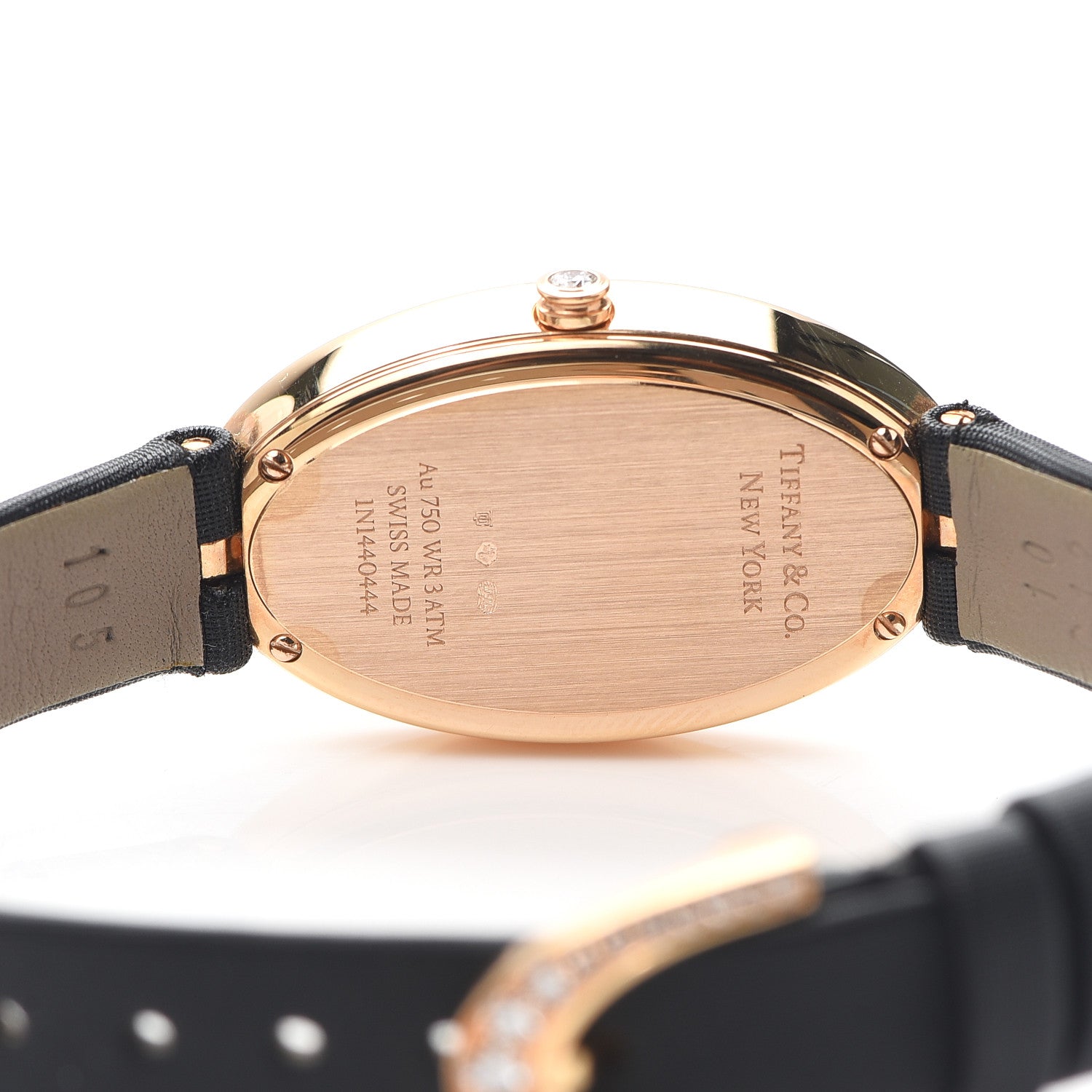 Tiffany 18K Rose Gold Satin Diamond Bezel 21mm 2-Hand Cocktail Quartz Watch Black 4 of 5