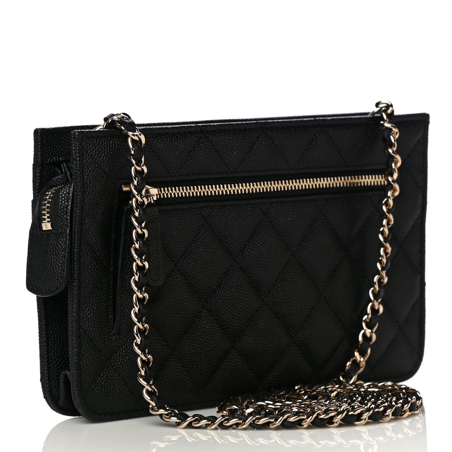 Caviar Quilted Clutch With Chain Black