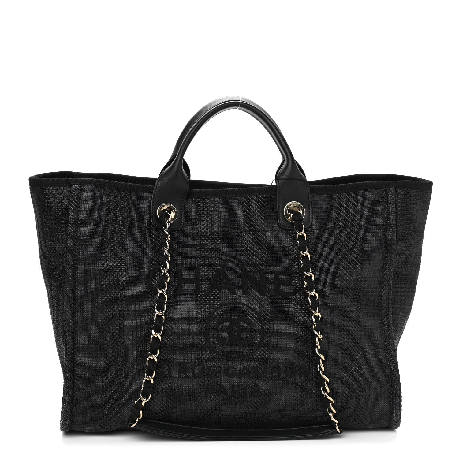 Chanel Mixed Fibers Calfskin Striped Medium Deauville Tote Black 1 of 12