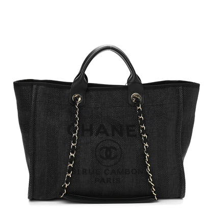 Chanel Mixed Fibers Calfskin Striped Medium Deauville Tote Black 1 of 12