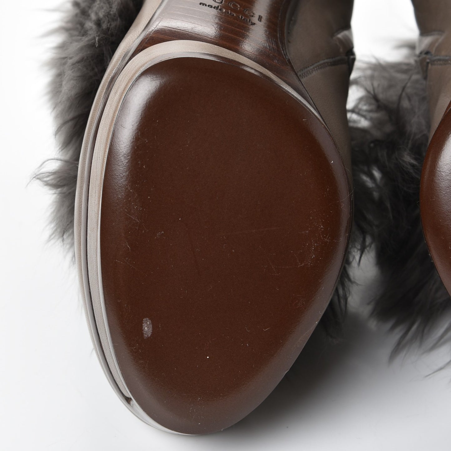 Alpaca Fur Lambskin Alyona Platform Ankle Boots 36.5 Grey