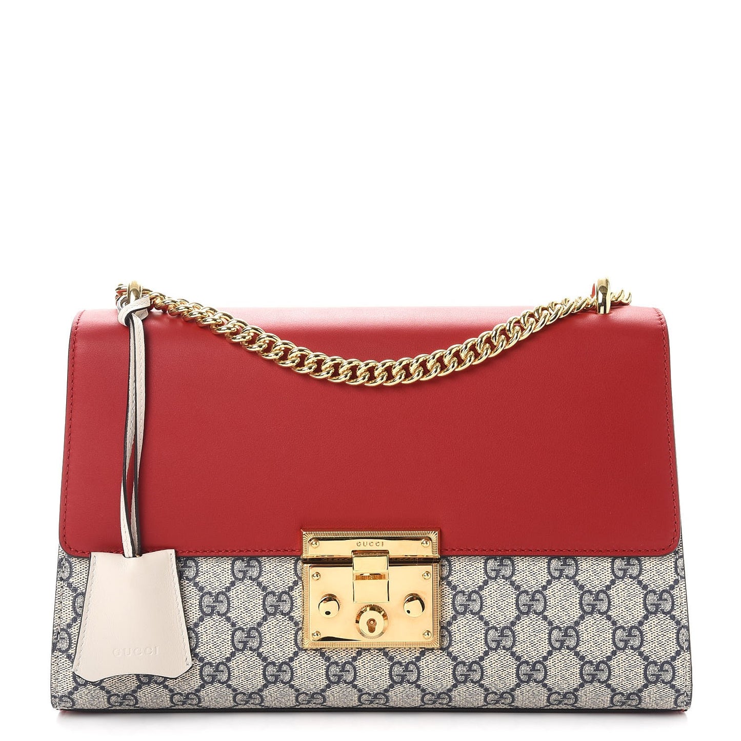 GG Supreme Monogram Moon Calfskin Medium Padlock Shoulder Bag Beige Blue Hibiscus Red Mystic White