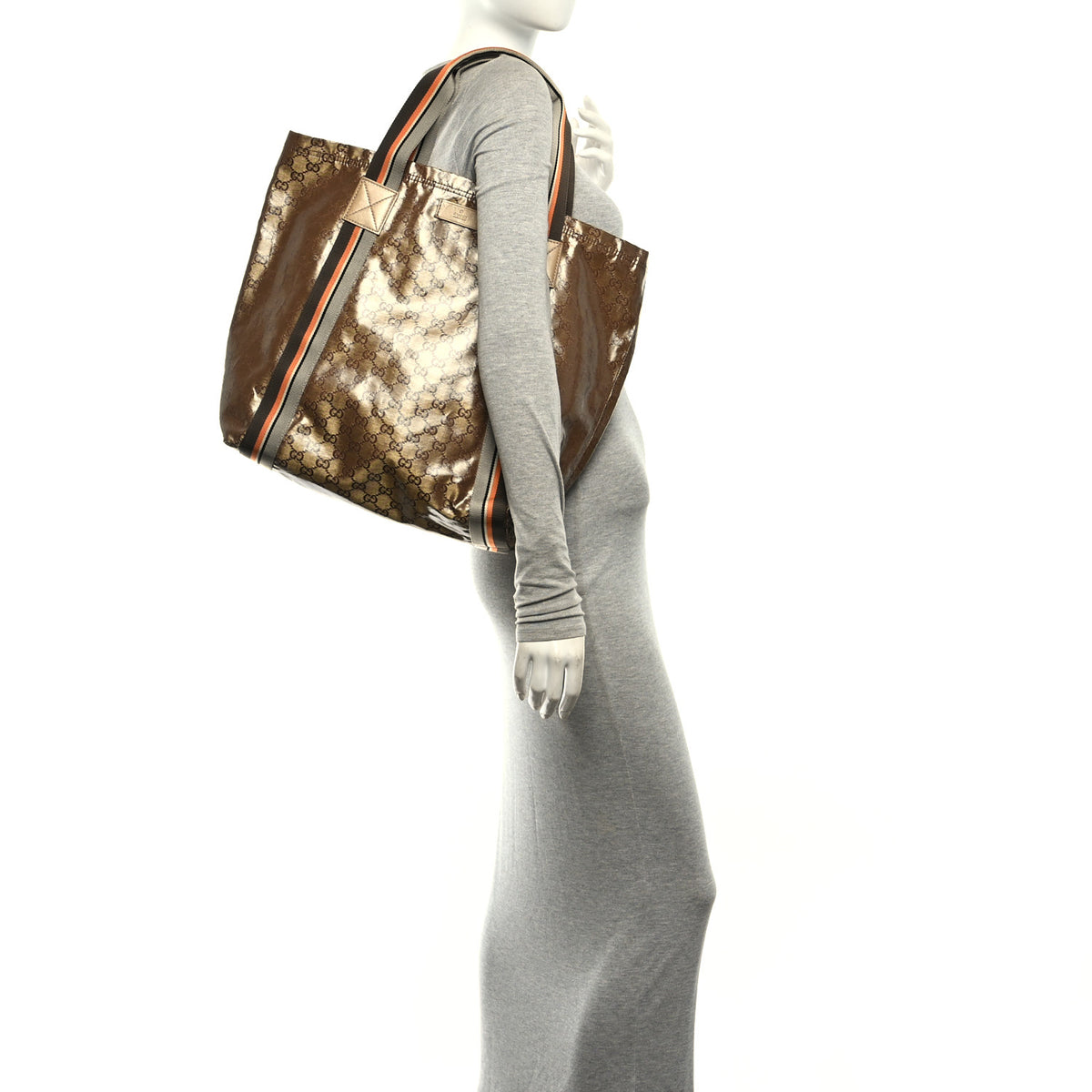 Crystal Monogram Medium Web Handle Vertical Tote Bronze
