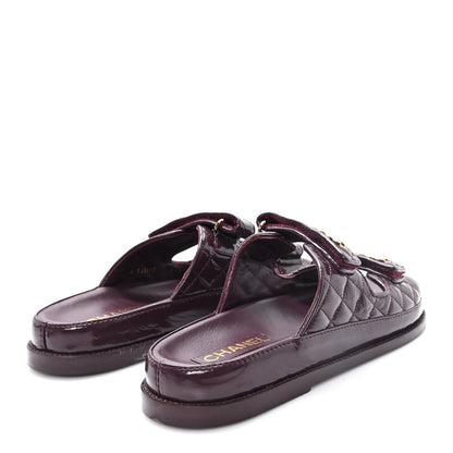 Chanel Shiny Calfskin Quilted Velcro Dad Pearl CC Slide Sandals 41 Burgundy 5 of 10