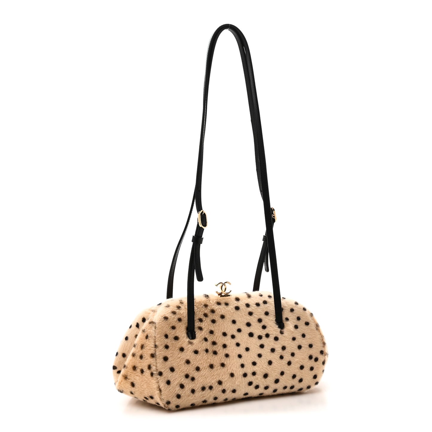 Pony Hair Cheetah Printed Shoulder Bag Light Beige Black