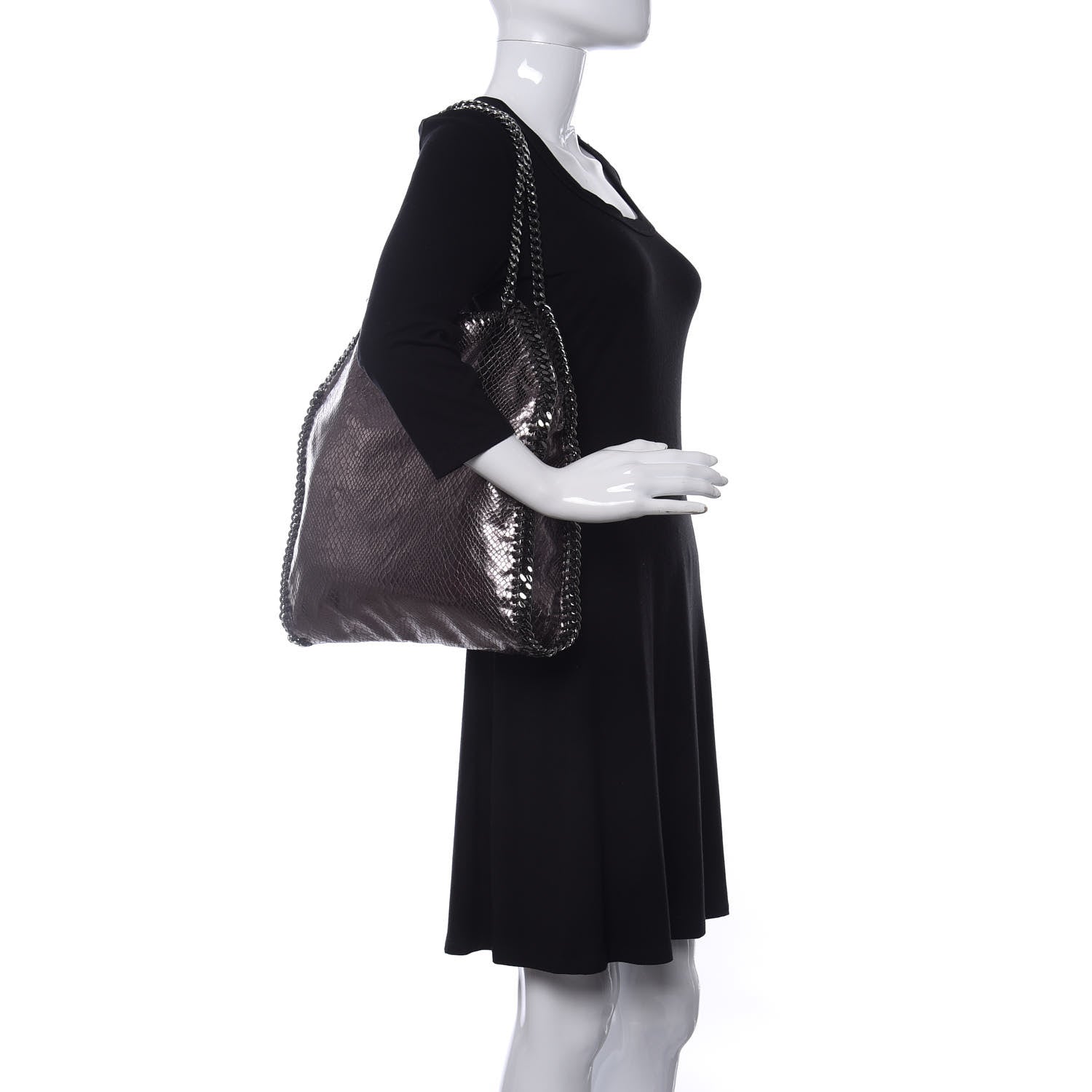 Stella McCartney Metallic Snakeskin Print Small Falabella Tote Ruthenium 2 of 10