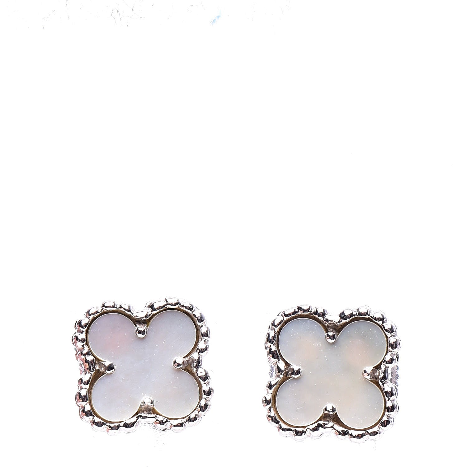Van Cleef & Arpels 18K White Gold Mother of Pearl Sweet Alhambra Earrings 1 of 6