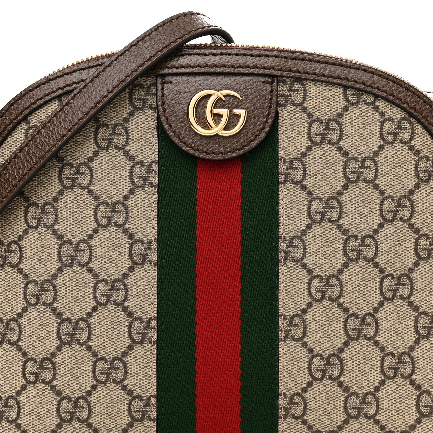 Gucci GG Supreme Monogram Textured Dollar Calfskin Web Small Ophidia Dome Shoulder Bag Beige Ebony New Acero 8 of 10