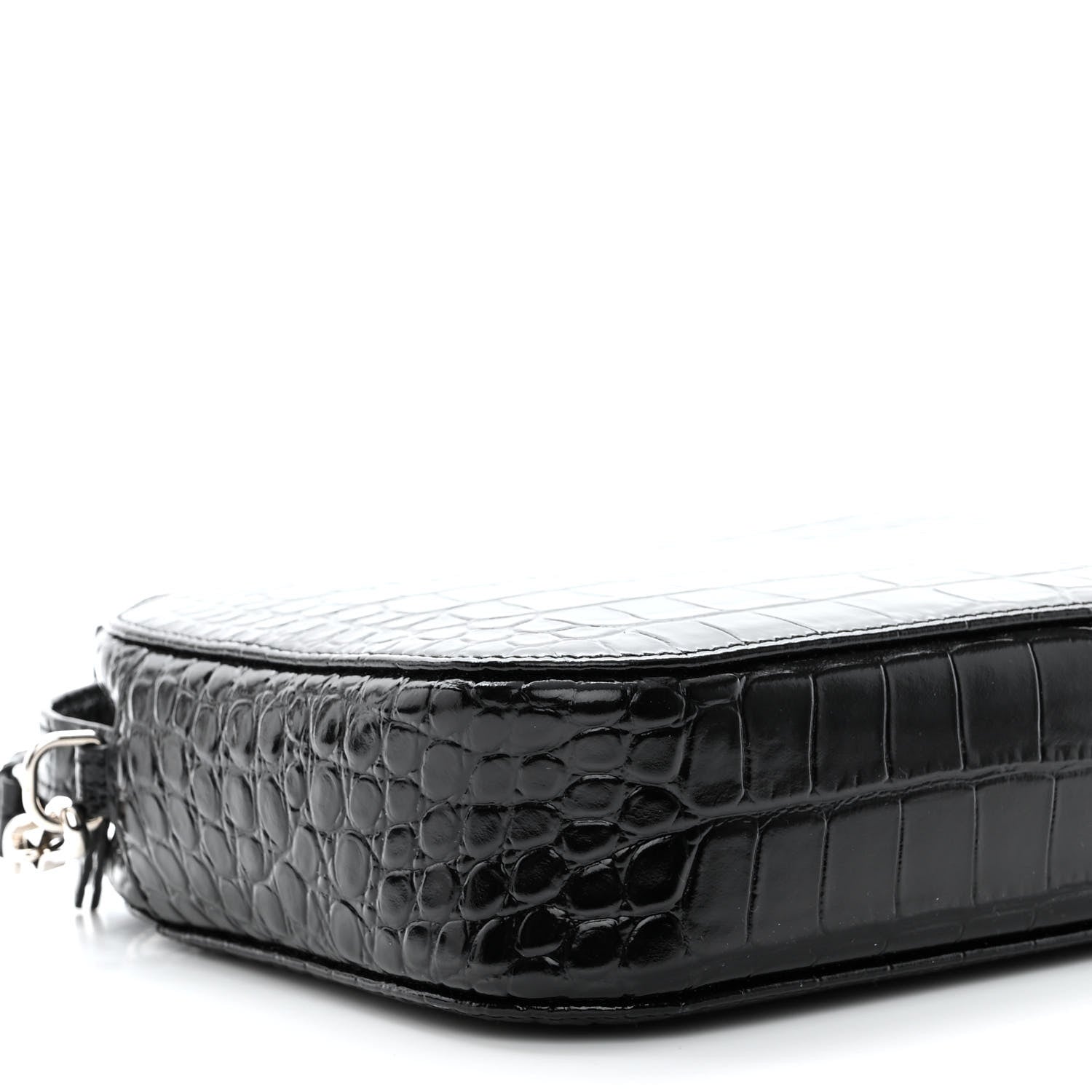 Balenciaga Shiny Calfskin Logo Crocodile Embossed S Everyday Camera Bag with Handle Black 8 of 10