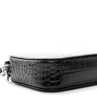 Balenciaga Shiny Calfskin Logo Crocodile Embossed S Everyday Camera Bag with Handle Black 8 of 10