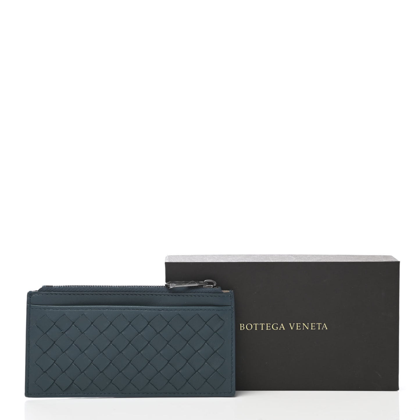 Nappa Intrecciato Zip Card Case Denim