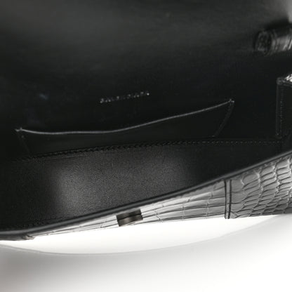 Balenciaga Shiny Calfskin Monochrome Crocodile Embossed Small Hourglass Evening Chain Bag Black 5 of 9