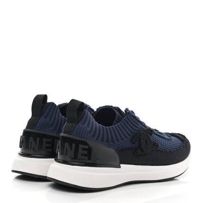 Chanel Fabric Logo Sneakers 36 Navy Black 8 of 14