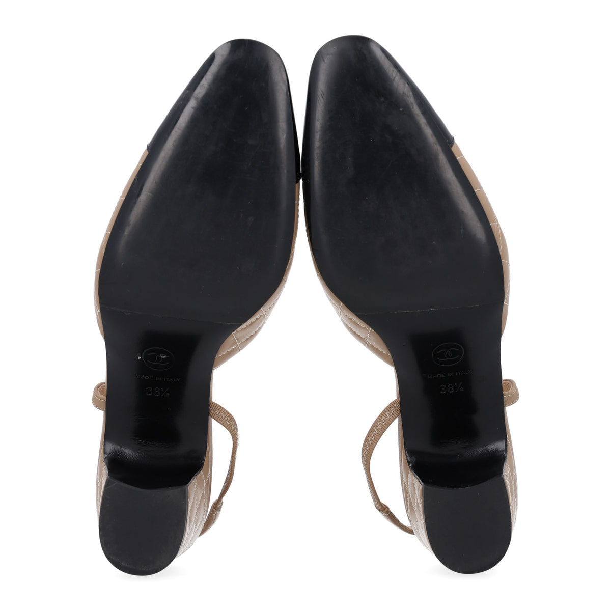 Chanel Lambskin Patent Calfskin Quilted Cap Toe CC Slingback Pumps 38.5 Beige Black 7 of 13