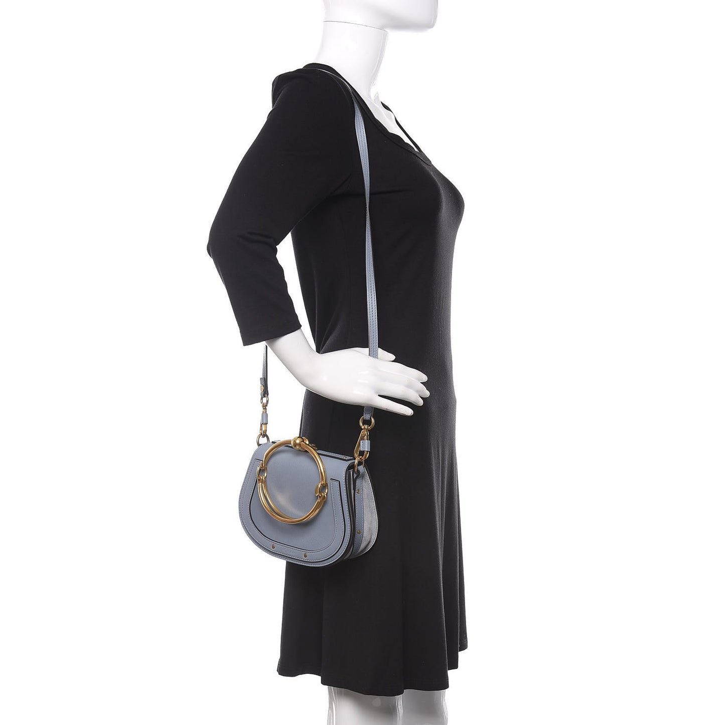 Calfskin Suede Small Nile Bracelet Bag Cloudy Blue