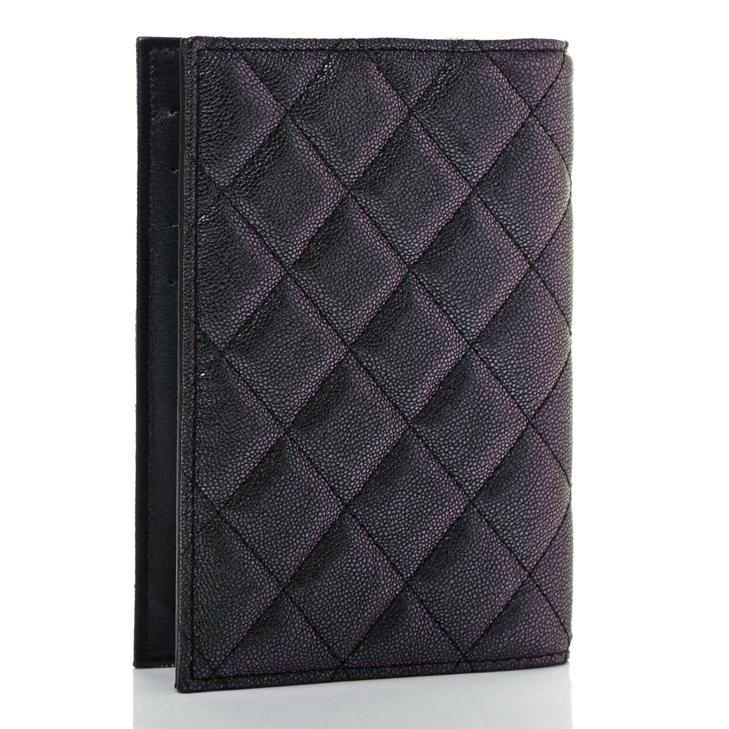 Iridescent Caviar Quilted Passport Holder Black
