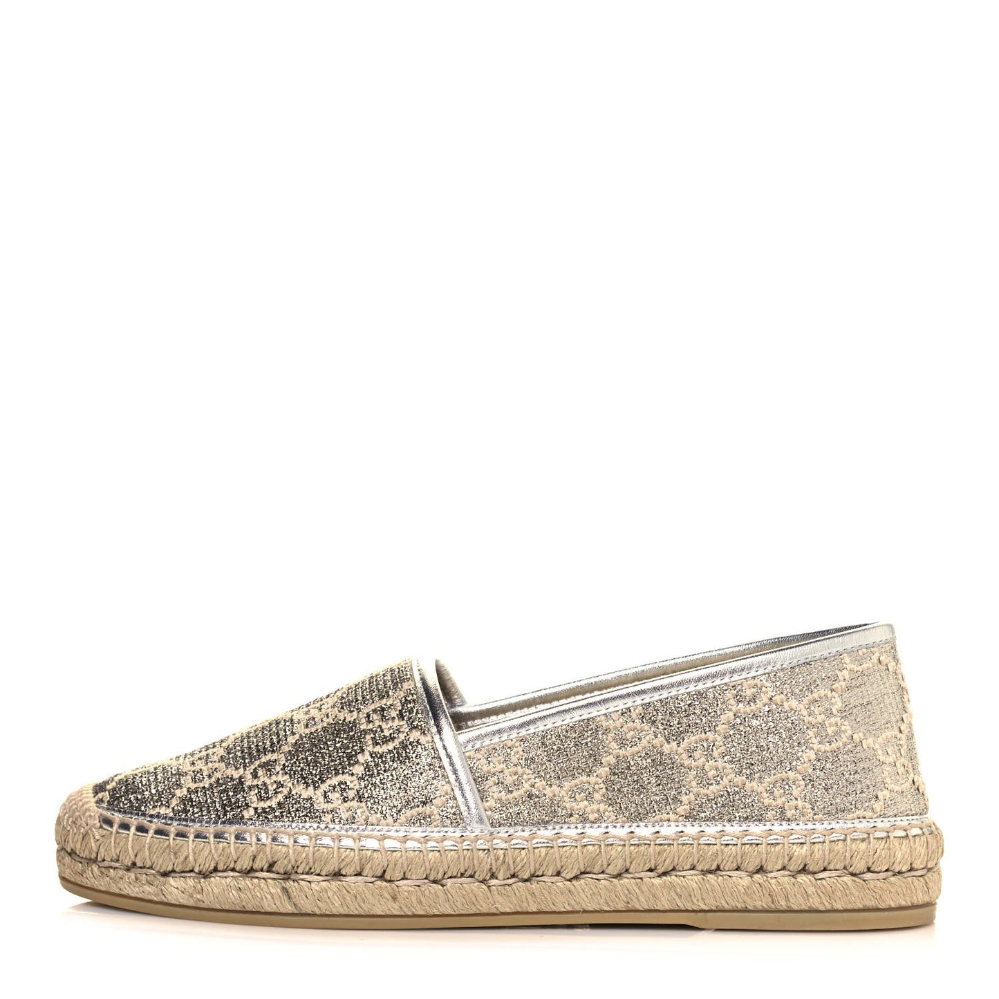 Lame Nappa GG Monogram Espadrilles 39.5 Silver Beige