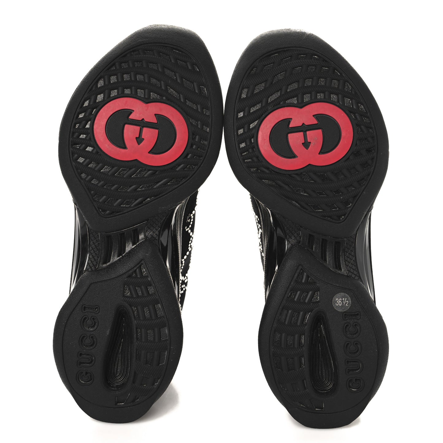 Tela Retino Mesh Crystal Suede GG Monogram Womens Gucci Run Sneakers 36.5 Black Silver