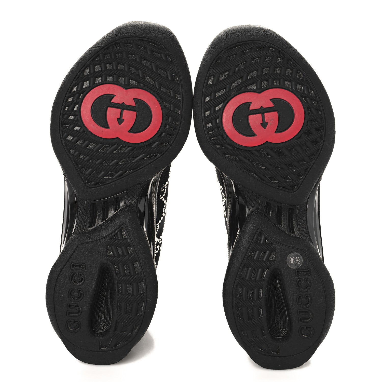 Gucci Tela Retino Mesh Crystal Suede GG Monogram Womens Gucci Run Sneakers 36.5 Black Silver 6 of 11