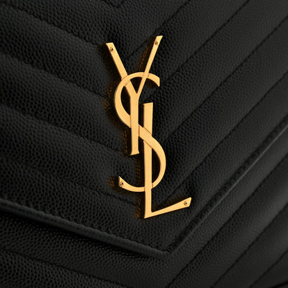 Saint Laurent Grain De Poudre Matelasse Chevron Monogram Chain Wallet Black 11 of 13