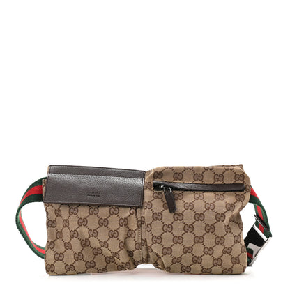 Gucci GG Monogram Web Double Pocket Belt Bag Dark Brown 1 of 9