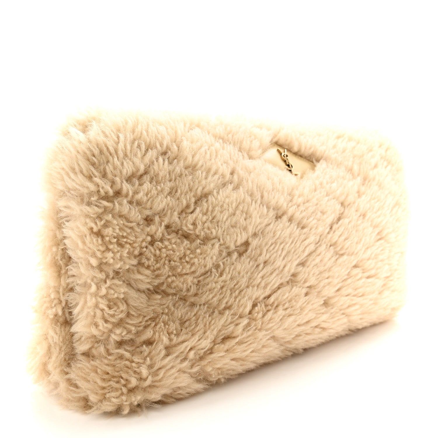 Saint Laurent Shearling Lambskin Quilted Sade Puffer Envelope Clutch Natural Beige 3 of 11