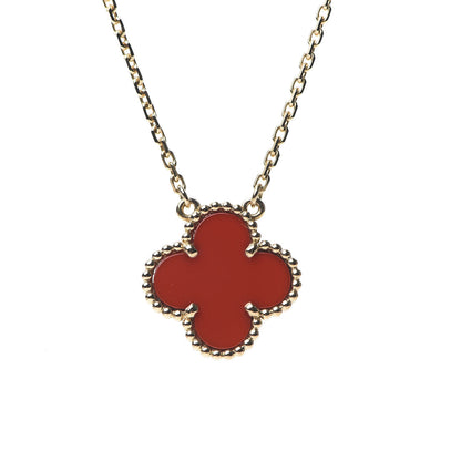Van Cleef & Arpels 18K Yellow Gold Carnelian Vintage Alhambra Pendant Necklace 3 of 6
