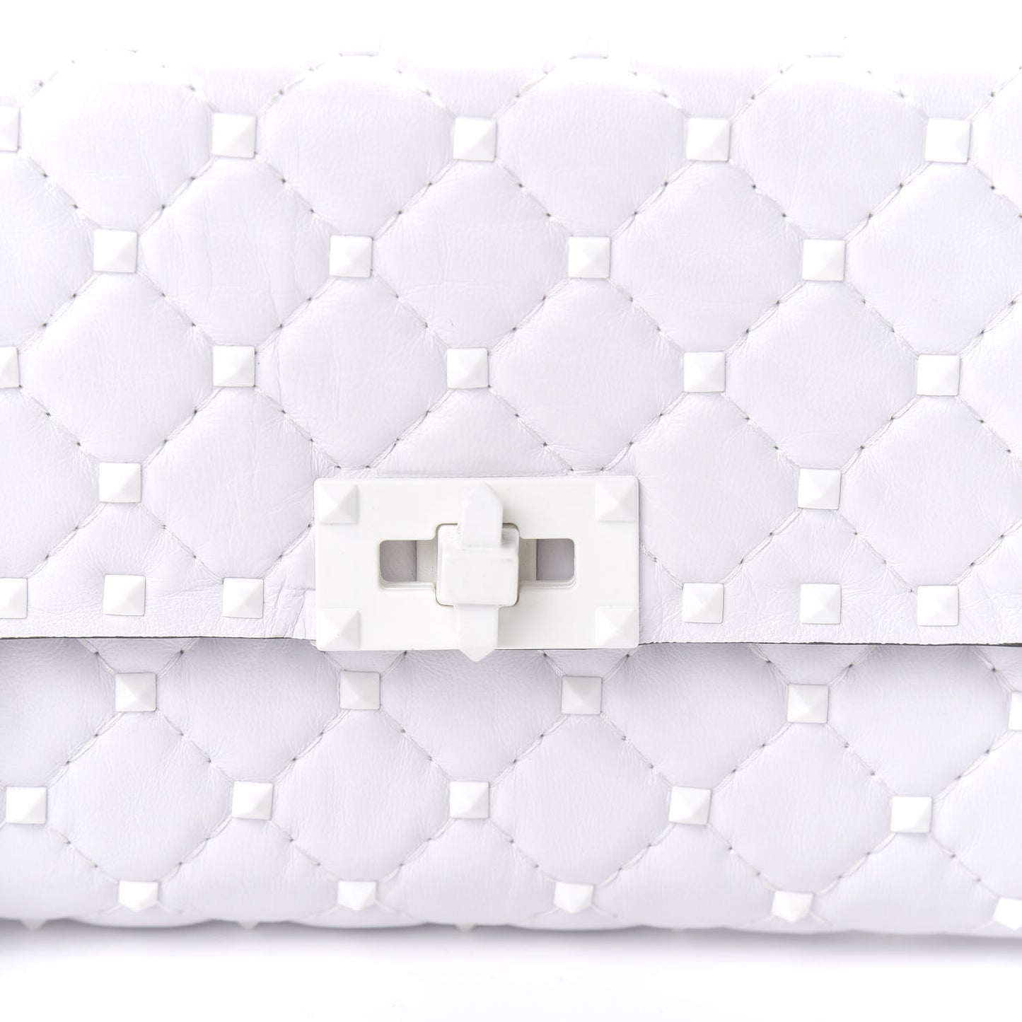 Lambskin Free Rockstud Spike Wallet on Chain Optic White