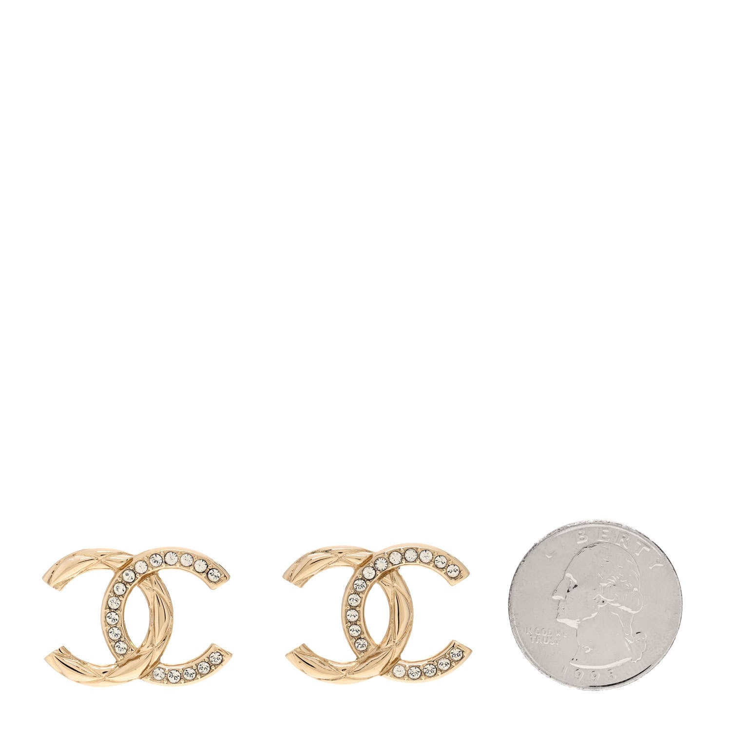 Chanel Crystal Glitter Quilted CC Earrings Light Gold 2 of 4