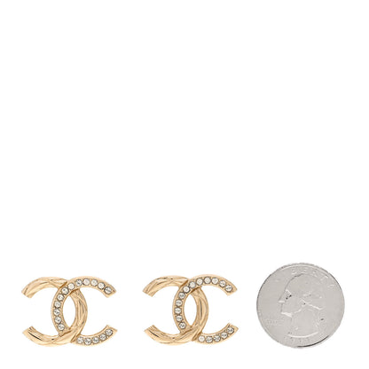 Chanel Crystal Glitter Quilted CC Earrings Light Gold 2 of 4
