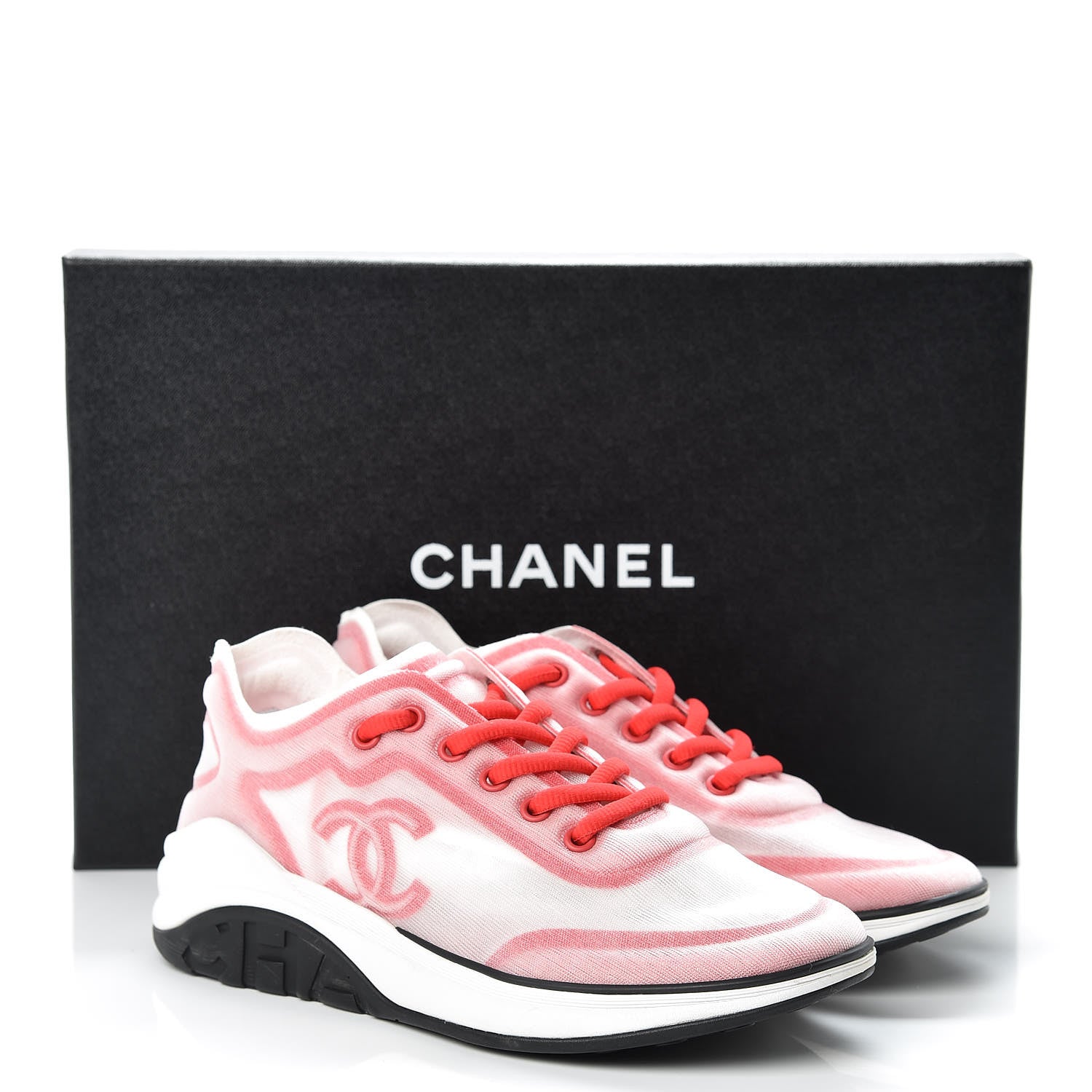 Chanel Calfskin Mesh Lycra Womens Logo Sneakers 36 White Red 9 of 9