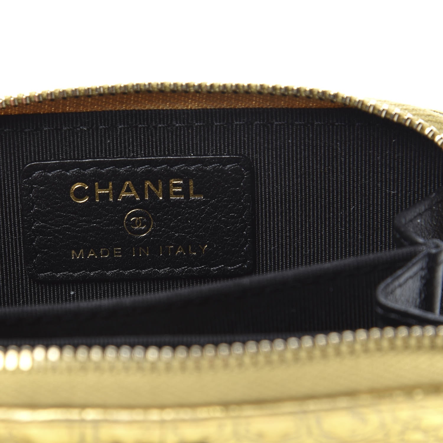 Chanel Metallic Calfskin Crocodile Embossed Cocodile Zip Coin Case Gold 6 of 8