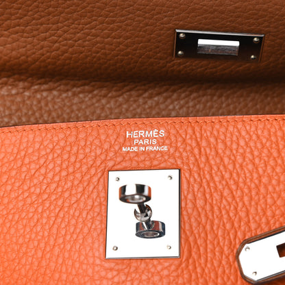 Hermes Taurillon Clemence Arlequin Kelly Retourne 32 Orange Sanguine Gold Bleu Lin Bleu Hydra Etain 7 of 11
