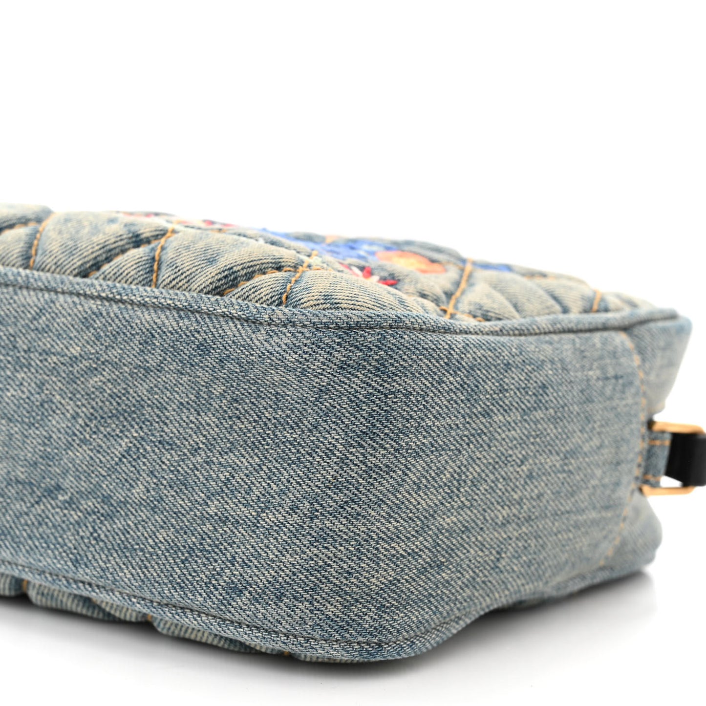 Denim Matelasse Quilted Summer Embroidered Classic Monogram Camera Bag Blue