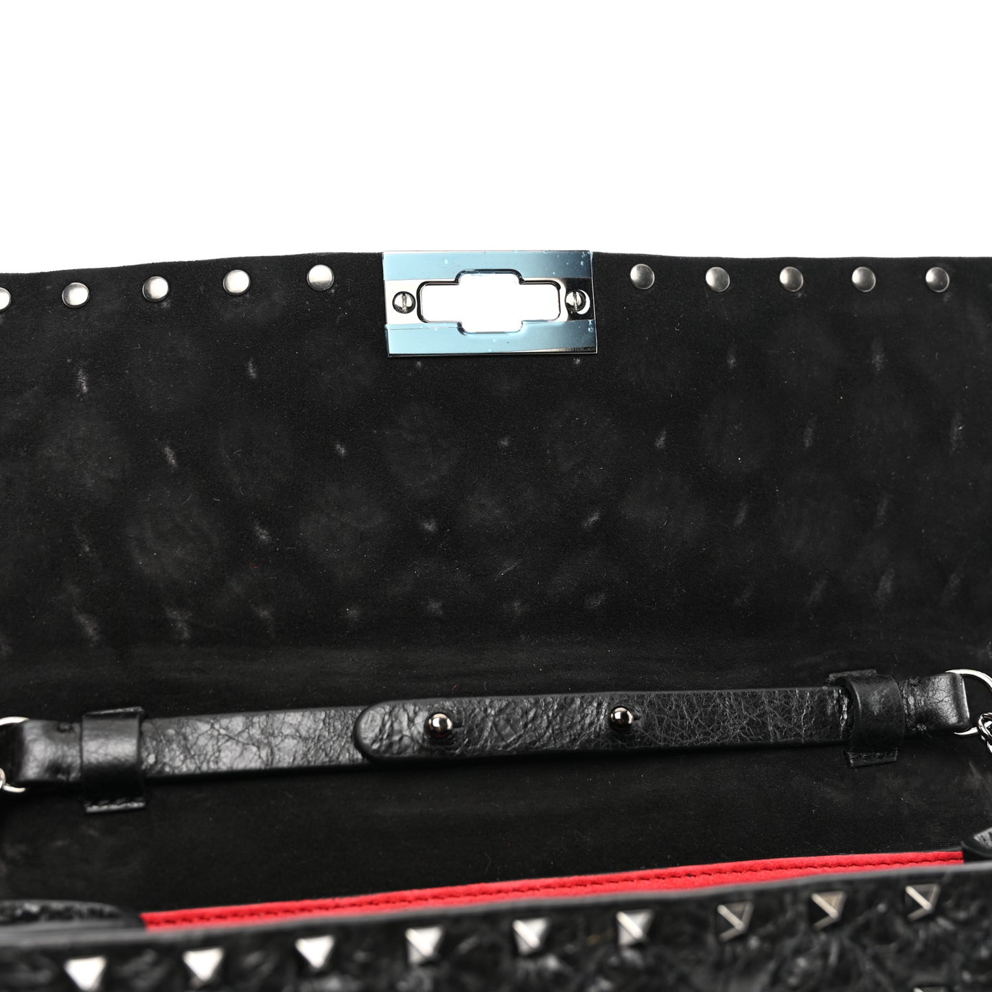 Craquele Nappa Rockstud Spike Wallet on Chain Black