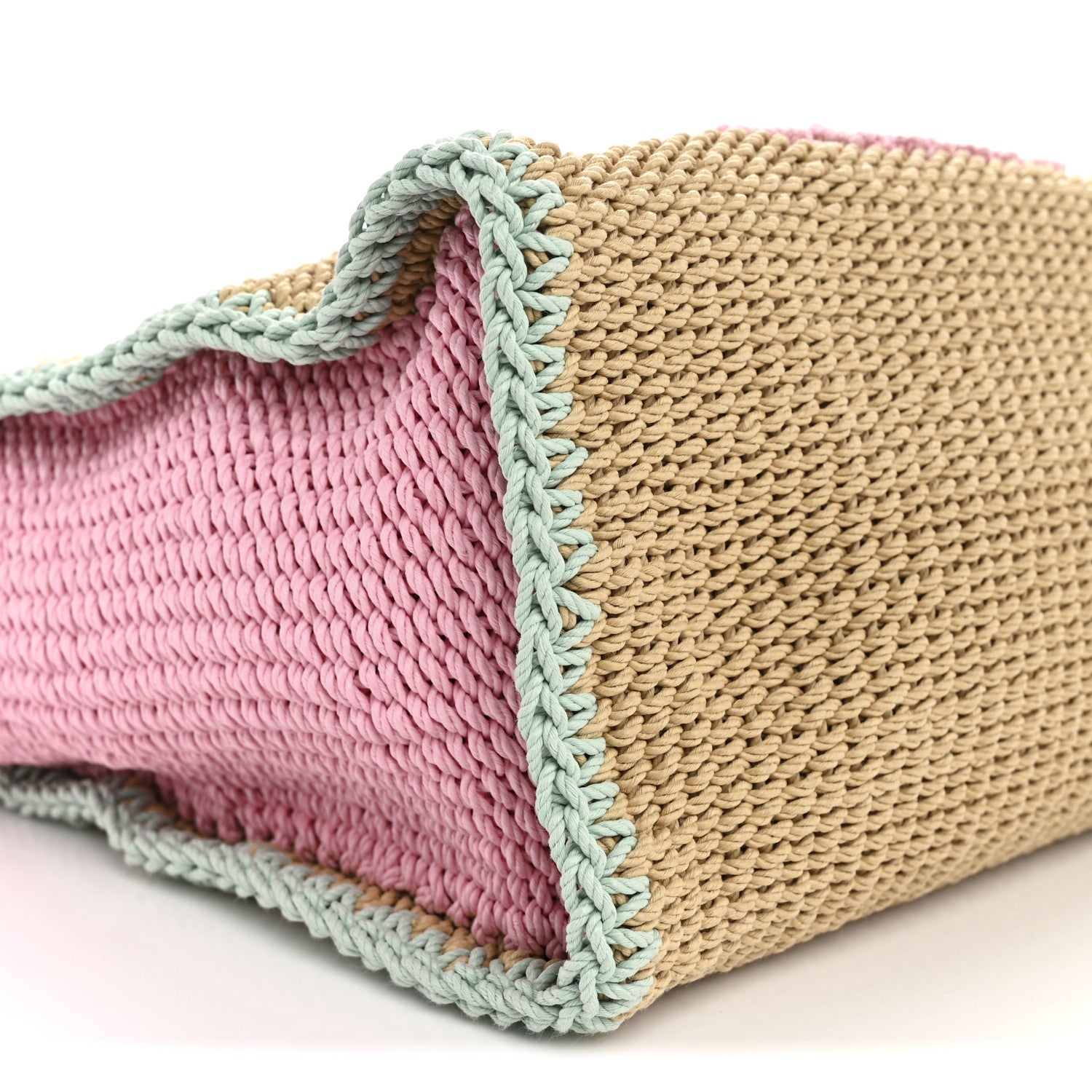 Chanel Raffia Crochet Medium Deauville Tote Beige Light Pink Green 10 of 11