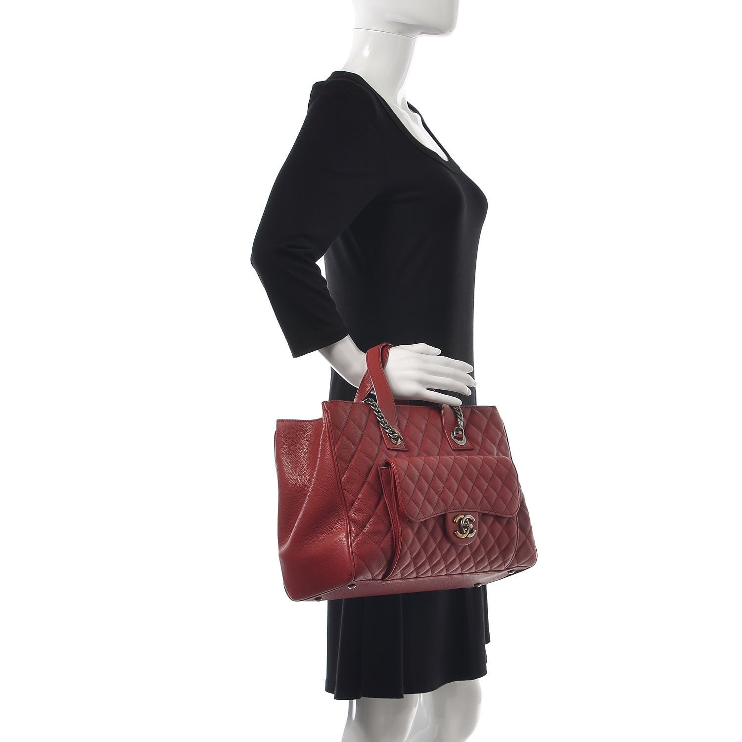 Chanel Caviar Quilted Large Casual Pocket Tote Red 2 of 14